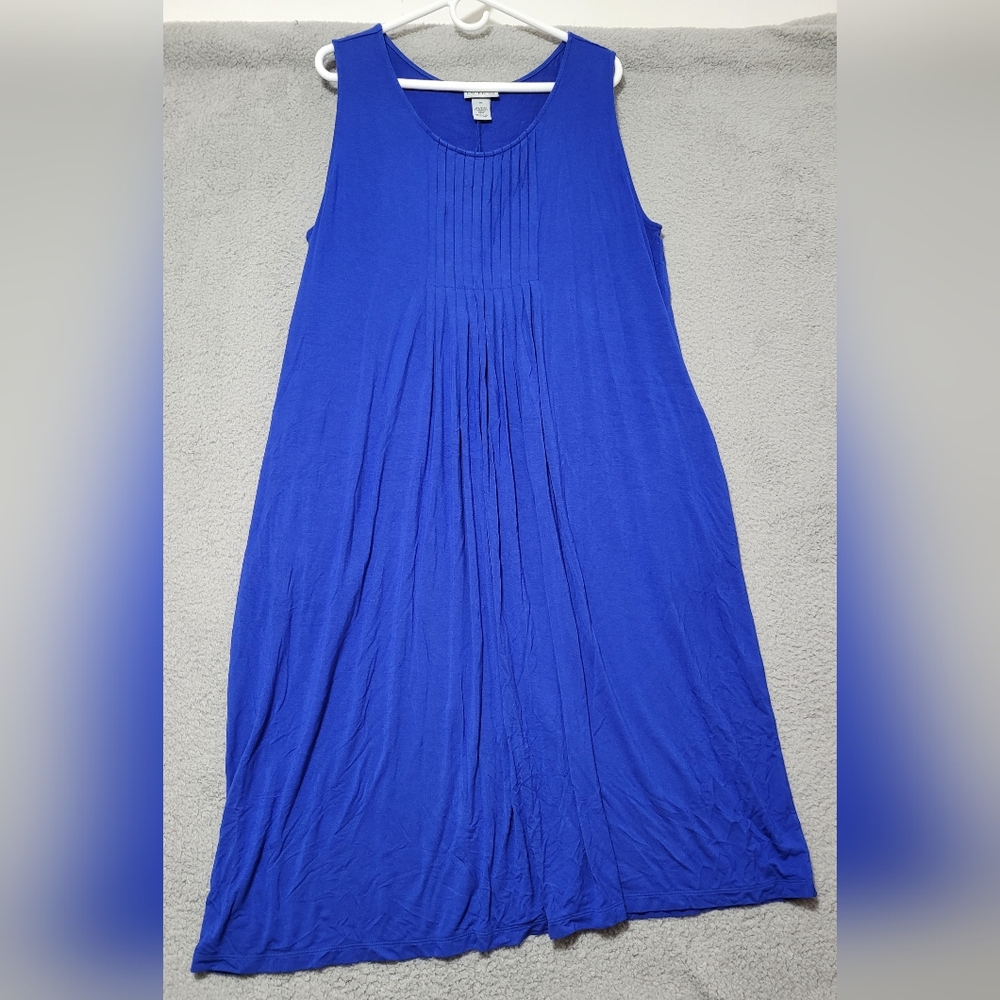 Catherines Blue Sleeveless Dress with Front Pleats & Side Pockets